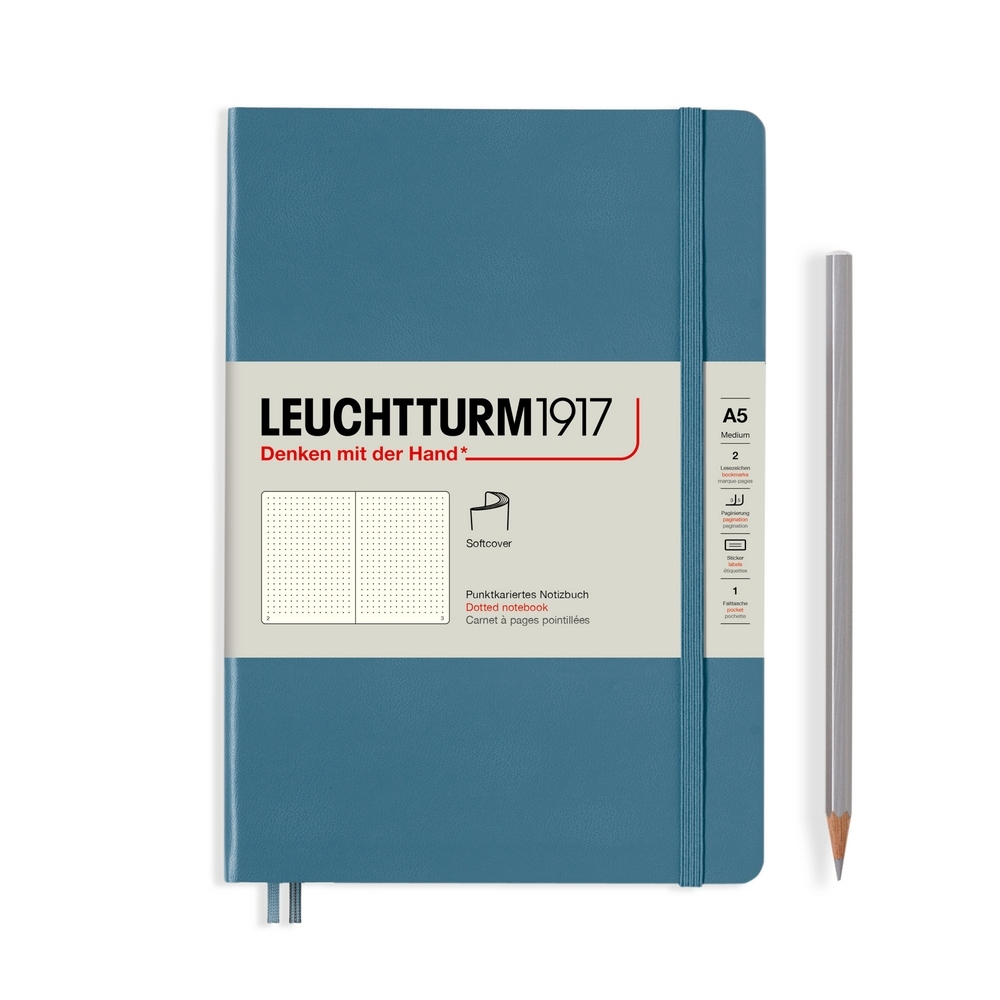 Leuchtturm1917 Notizbuch Medium Softcover A5 Stone Blue, punktkariert