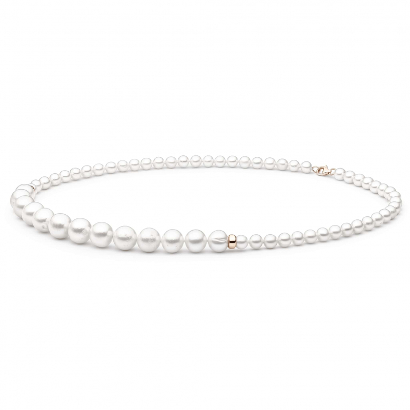 Gaura Pearls Perlenkette - weiß, 46 cm, 585 Roségold plattiert