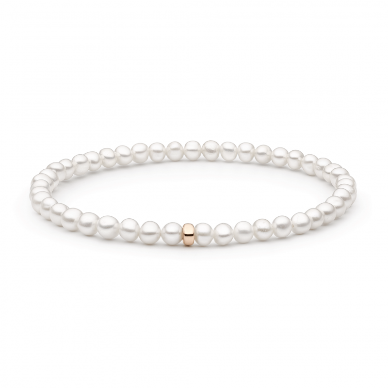 Gaura Pearls Perlenarmband - weiß, 17,5 cm, flex, 585 Roségold plattiert