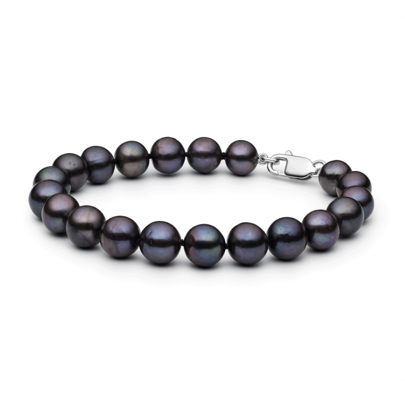 Gaura Pearls Perlenarmband Herren - schwarz, rund, 925 Silber