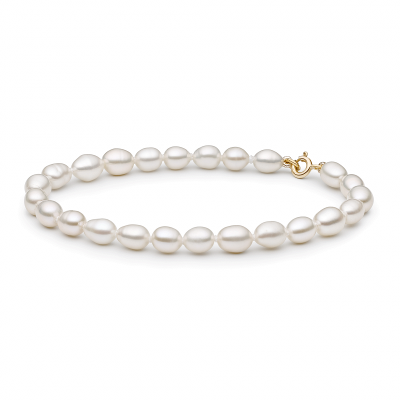 Gaura Pearls Perlenarmband - weiß, 18 cm, reis, 375 Gelbgold