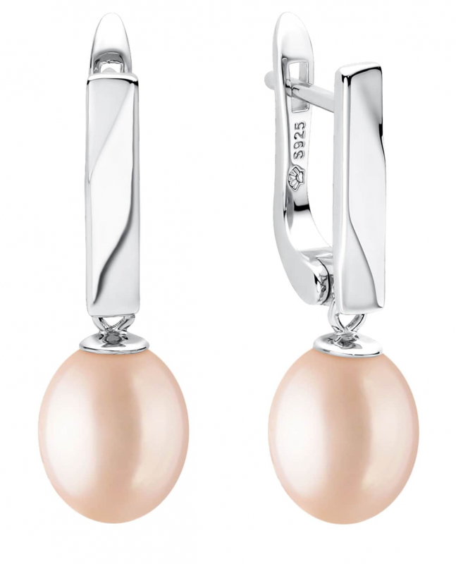 Moderner Perlenohrring rosa reis 8.5-9 mm, Englischer Verschluss, 925er Silber, Gaura Pearls, Estland