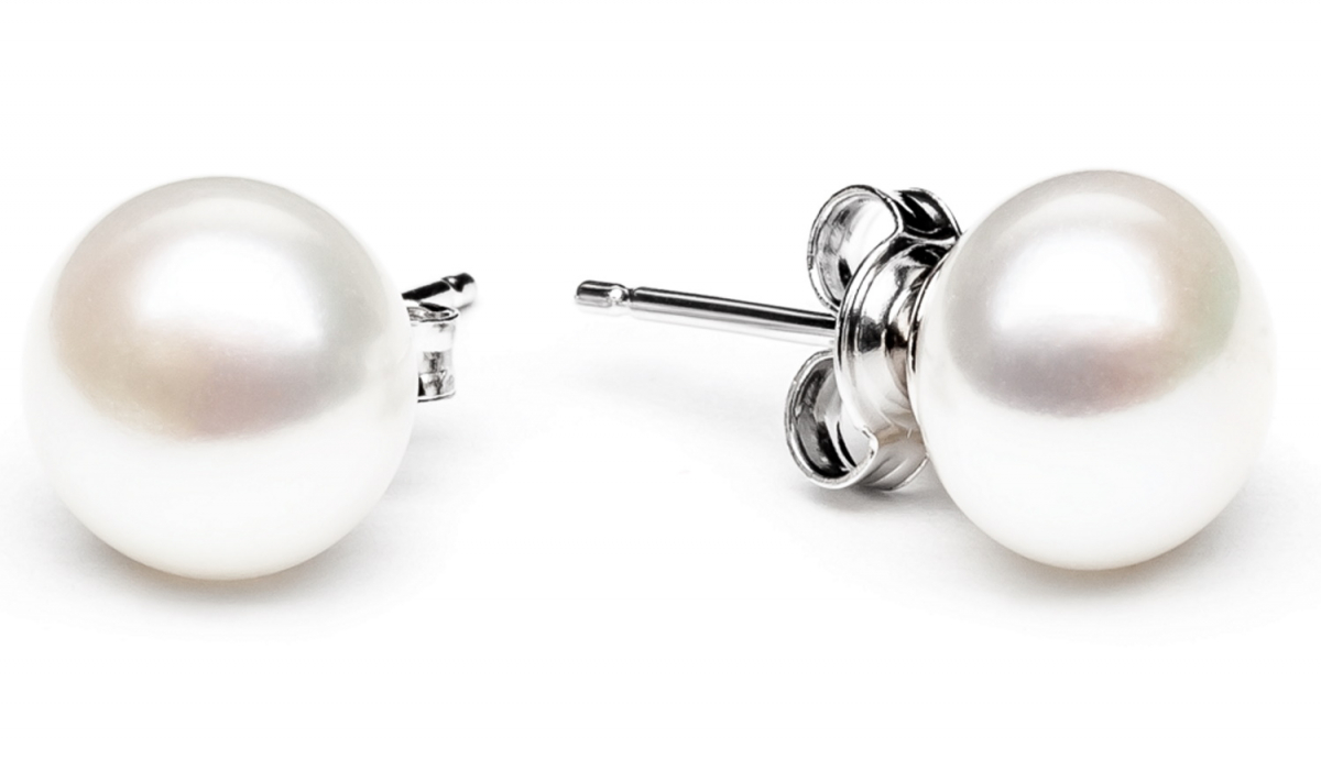 Gaura Pearls Perlenohrstecker - weiß, 9 mm, 925 Silber