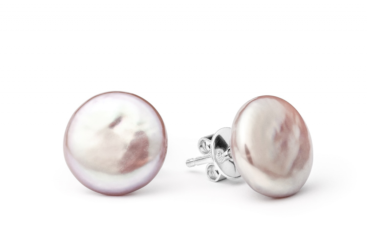 Moderner Perlenohrstecker lavendel barock 11-12 mm, 925er Silber Sicherheitsverschluss, Gaura Pearls, Estland
