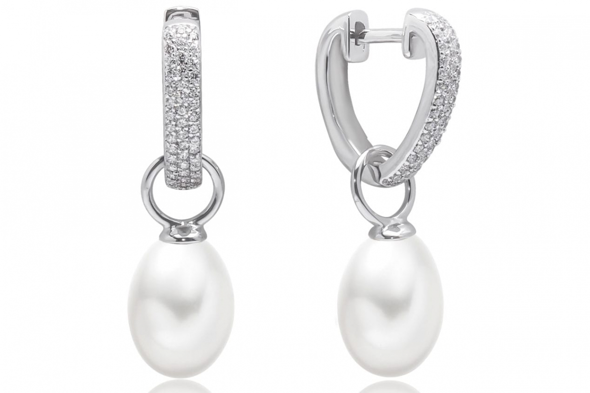 Gaura Pearls Perlenohrringe - weiß, reis, Zirkonia, 925 Silber