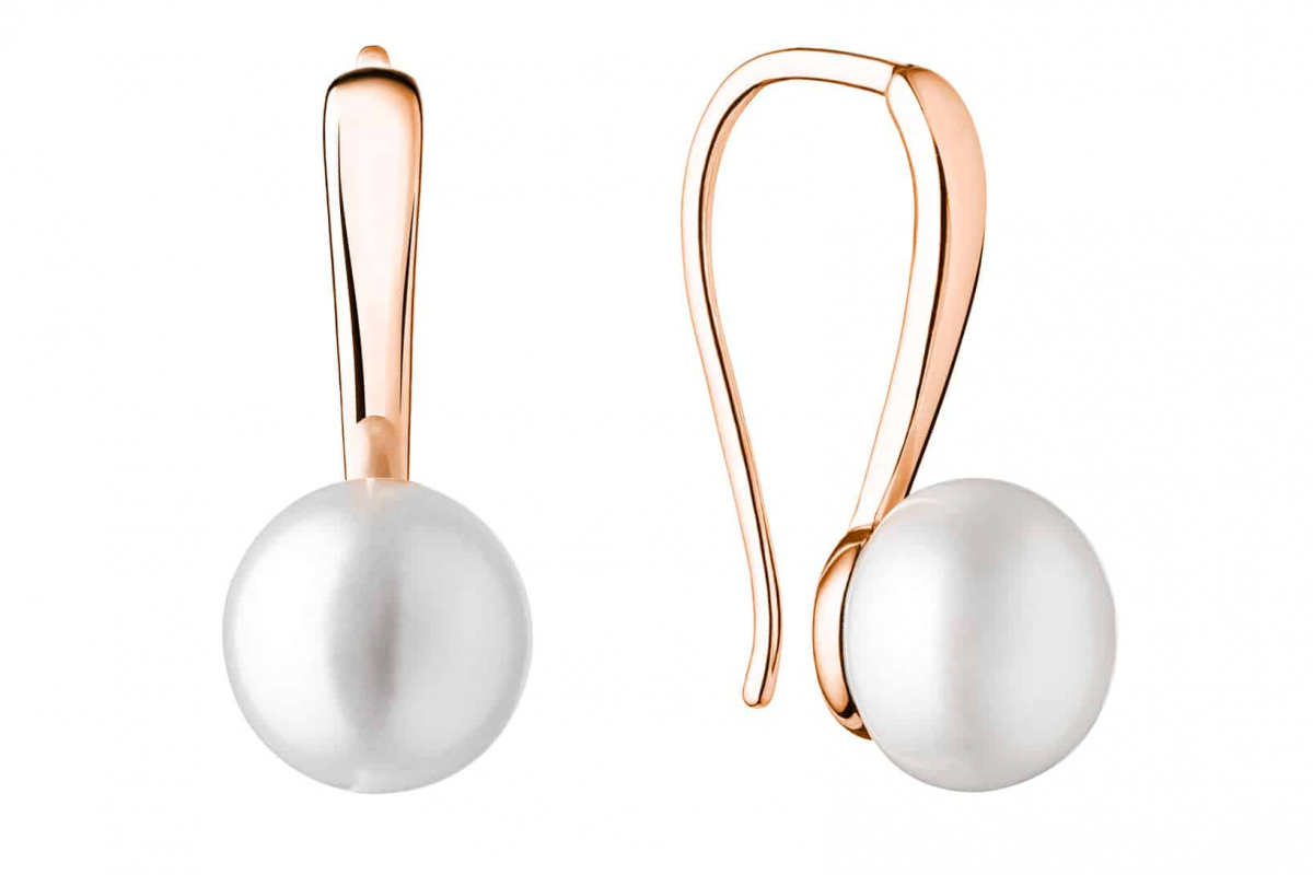 Gaura Pearls Perlenohrhänger - weiß, button, 585 Roségold plat.