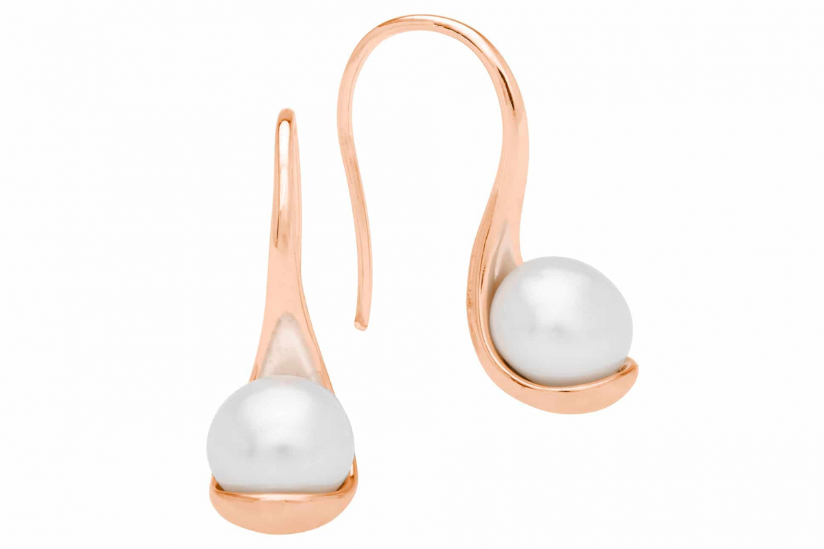 Gaura Pearls Perlenohrhänger - weiß, 585 Roségold plattiert