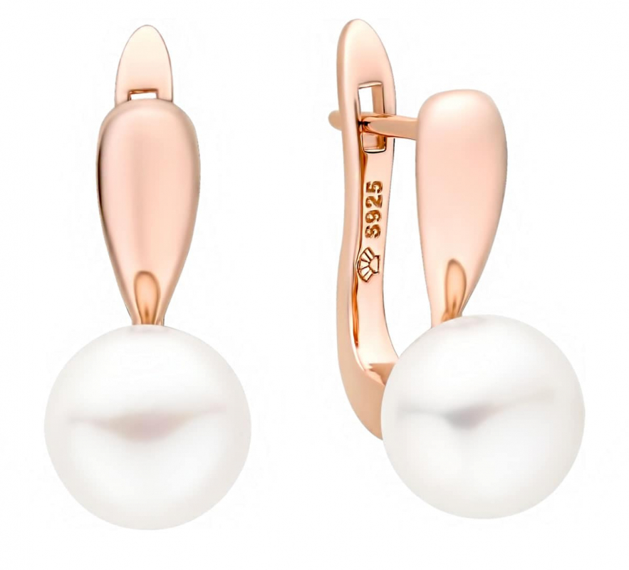 Gaura Pearls Perlenohrringe - weiß, 9 mm, 585 Roségold plattiert