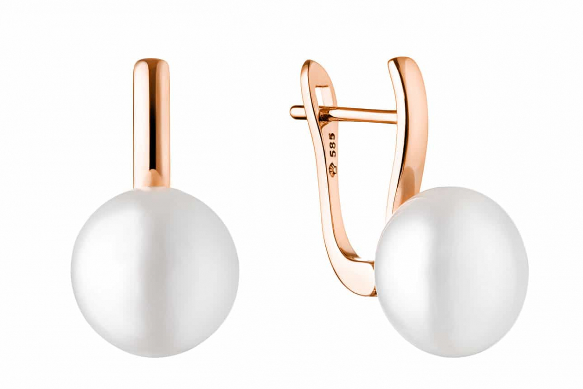 Gaura Pearls Perlenohrringe - weiß, 585 Roségold