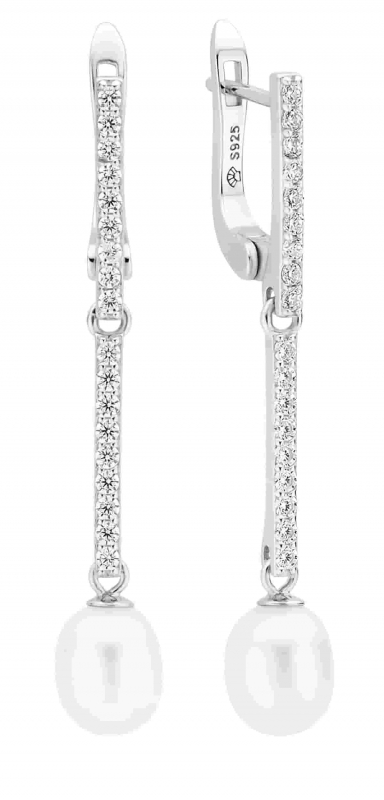 Gaura Pearls Perlenohrringe - weiß, reis, hängend, Zirkonia, 925 Silber