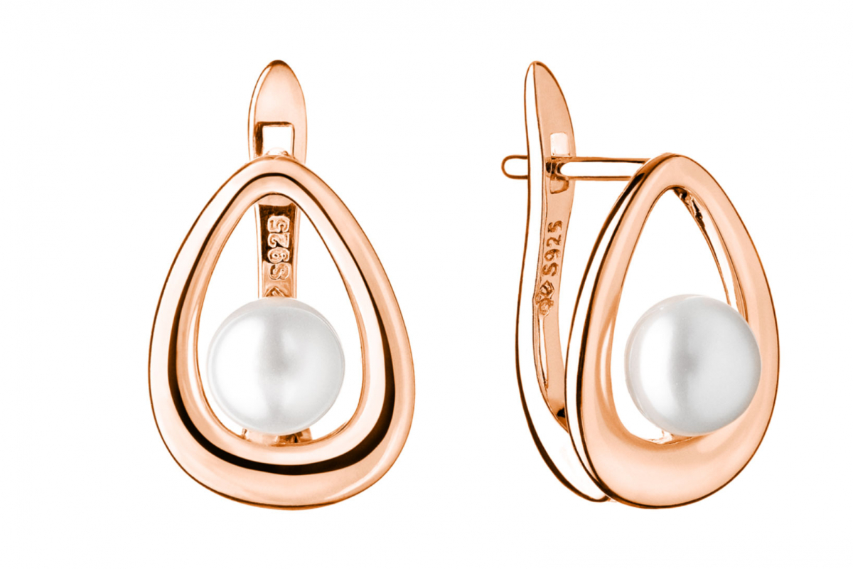 Gaura Pearls Perlenohrringe - weiß, 6 mm, 585 Roségold plattiert