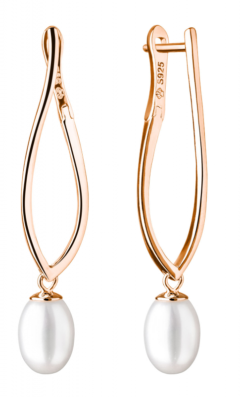 Gaura Pearls Perlenohrring - weiß, tropfen, 6.5-7 mm, Roségold 585 plat.