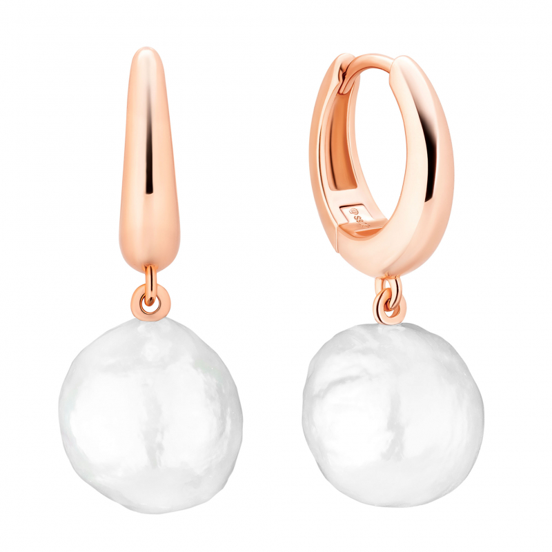 Gaura Pearls Perlenohrringe - Edison Perle, 12 mm, weiß, 585 Roségold plattiert