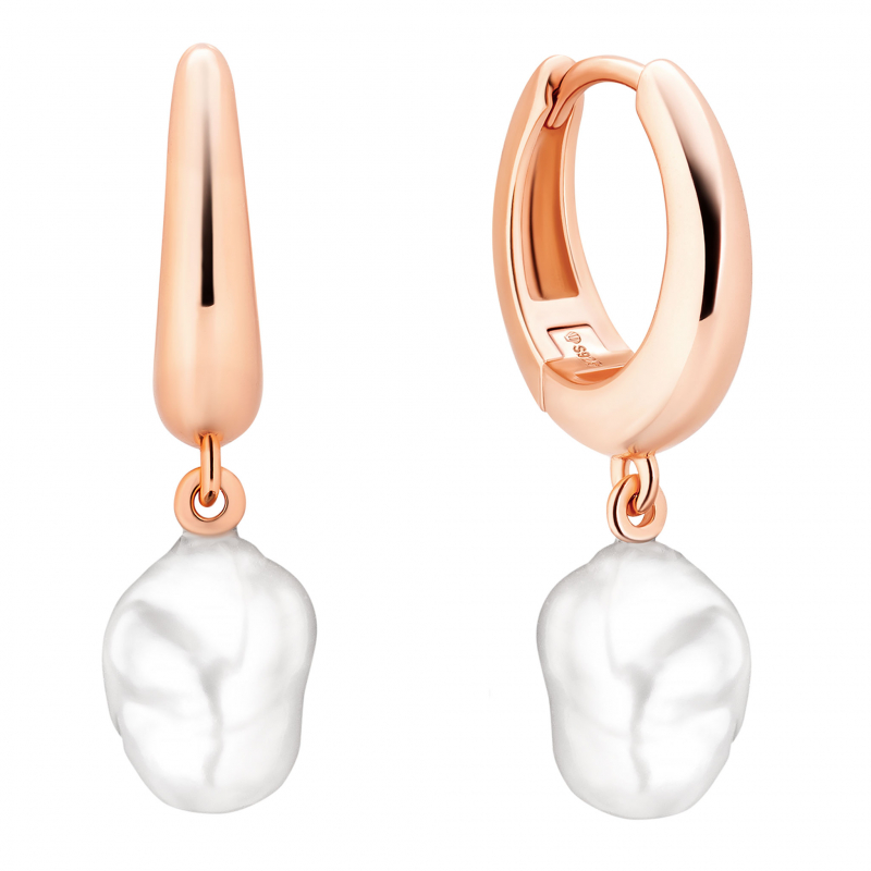 Gaura Pearls Perlenohrringe - Keshi Perle, 7 mm, weiß, 585 Roségold plattiert