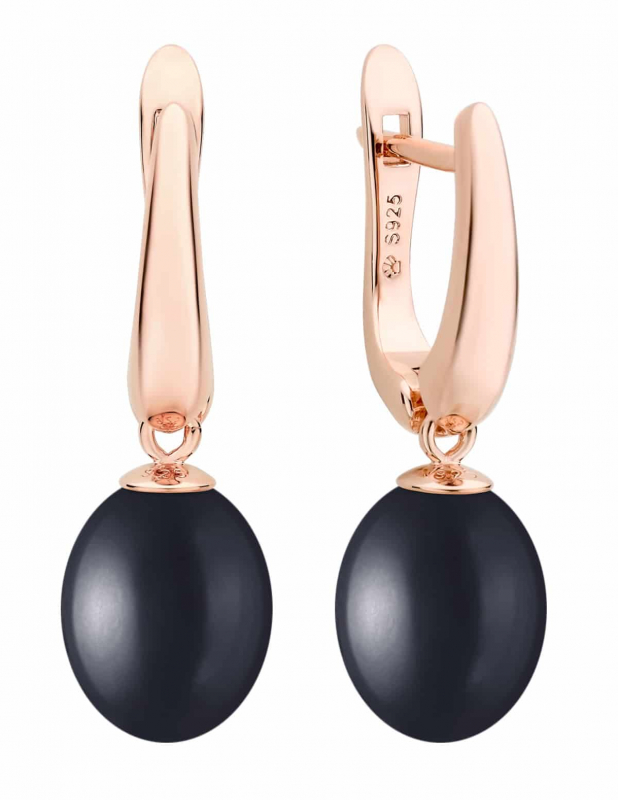 Gaura Pearls Perlenohrringe - schwarz, reis, 585 Roségold plattiert