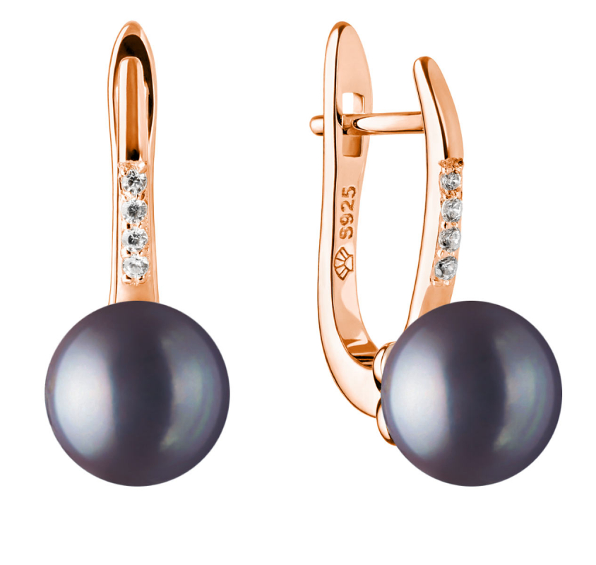 Gaura Pearls Perlenohrringe - schwarz, 4 Zirkonia, 585 Roségold plattiert