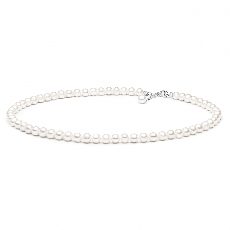 Gaura Pearls Perlenkette - weiß, rund, 7 mm, 45-48 cm, 925 Silber