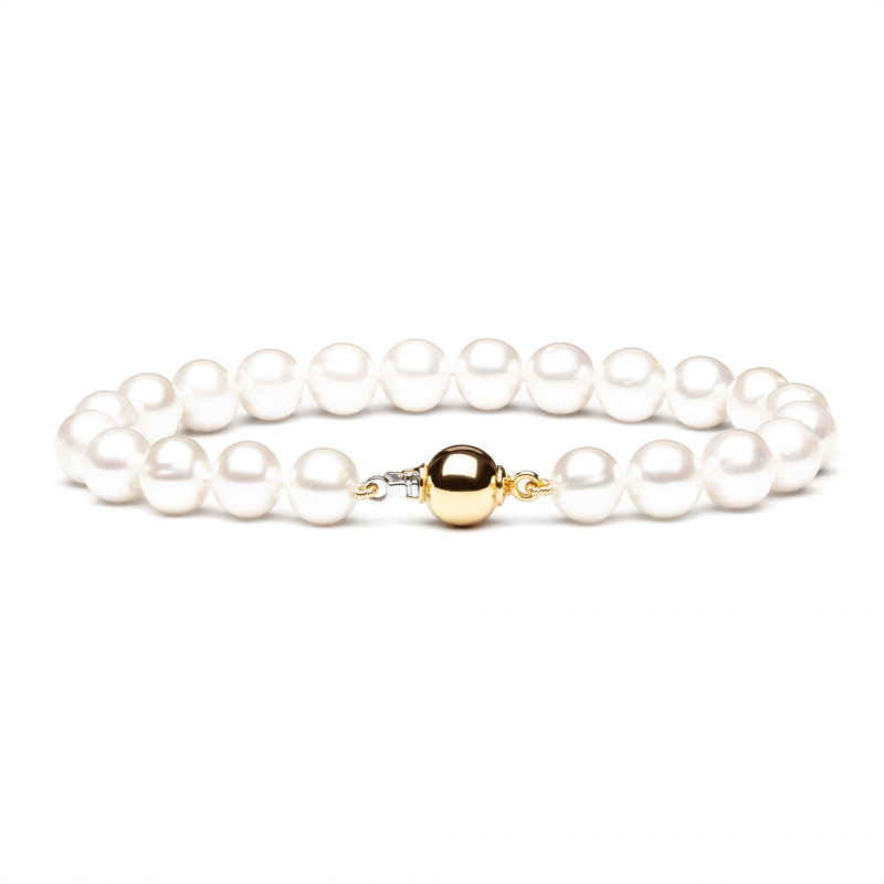 Gaura Pearls Perlenarmband - weiß, 8 mm, 585 Weiß/Gelbgold