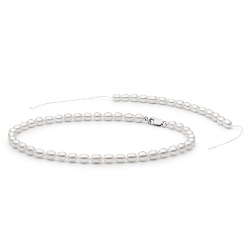 Gaura Pearls Perlenkette - weiß, reis, 6.5 mm, 35 cm, 925 Silber