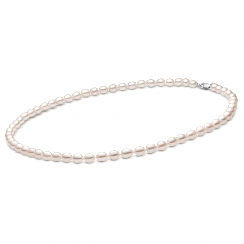 Gaura Pearls Perlenkette - weiß, reis, 50-53 cm, 925 Silber
