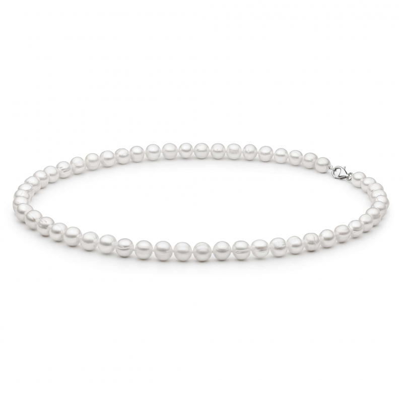 Gaura Pearls Perlenkette Herren - weiß, rund, 45 cm, 925 Silber