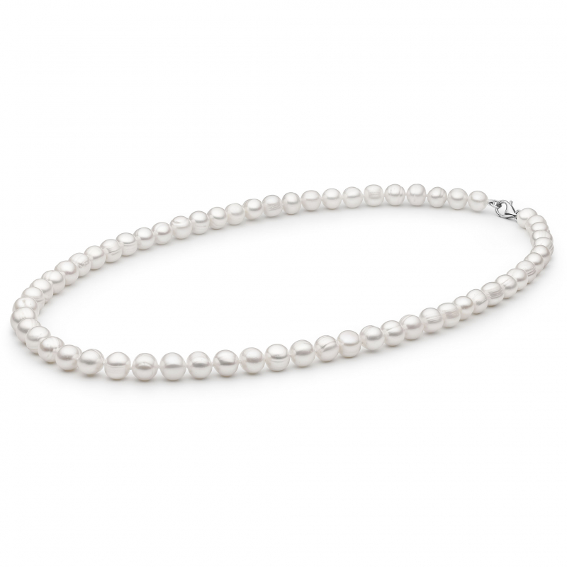 Gaura Pearls Perlenkette Herren - weiß rund 8-8.5 mm, 50 cm, 925 Silber