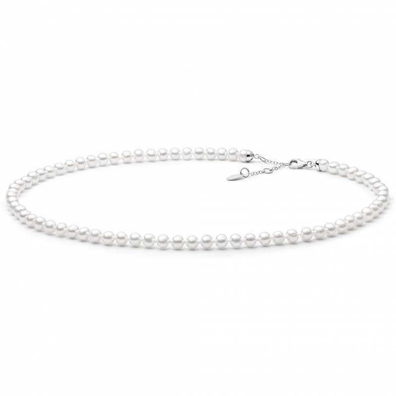 Gaura Pearls Perlenkette - weiß, rund, 5.5 mm, 40-43 cm, 925 Silber