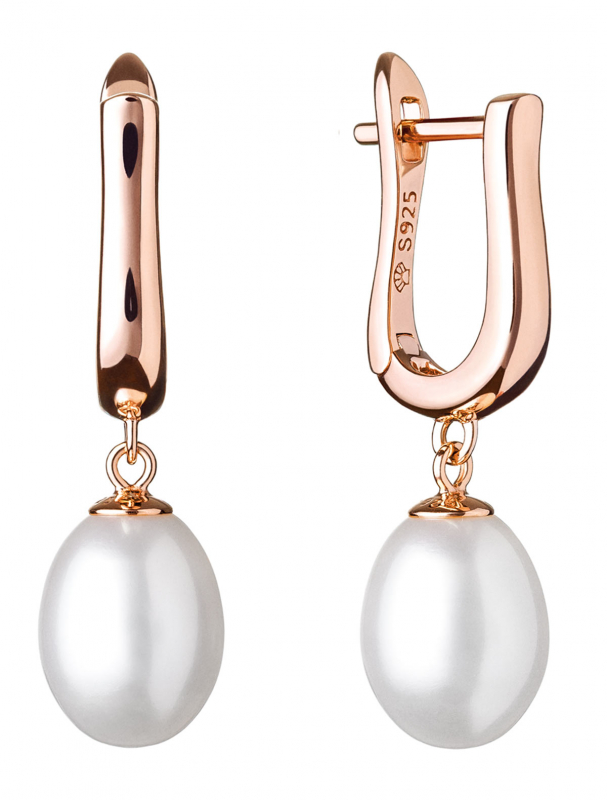 Gaura Pearls Perlenohrring - weiß, tropfen, 585 Roségold plattiert