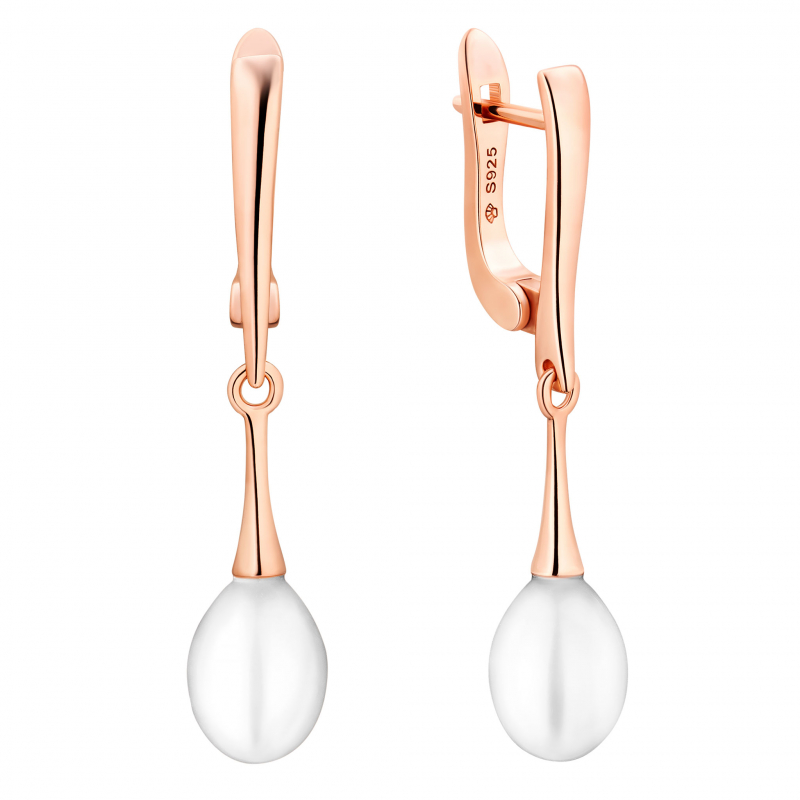 Gaura Pearls Perlenohrringe - weiß, reis, Klappverschluss, 585 Roségold plattiert