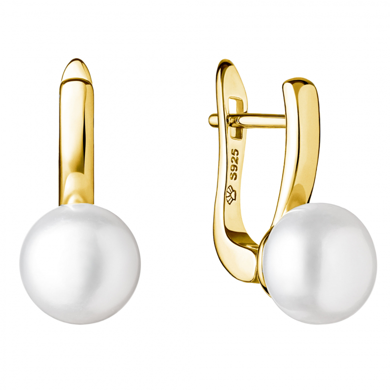 Gaura Pearls Perlenohrringe - weiß, 9 mm, 585 Gelbgold plat.