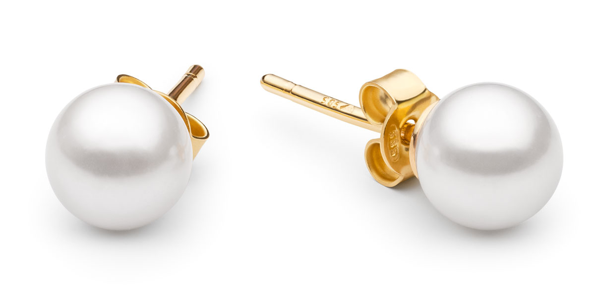 Gaura Pearls Perlenohrstecker - Akoya, weiß, rund, 7 mm, 585 Gelbgold