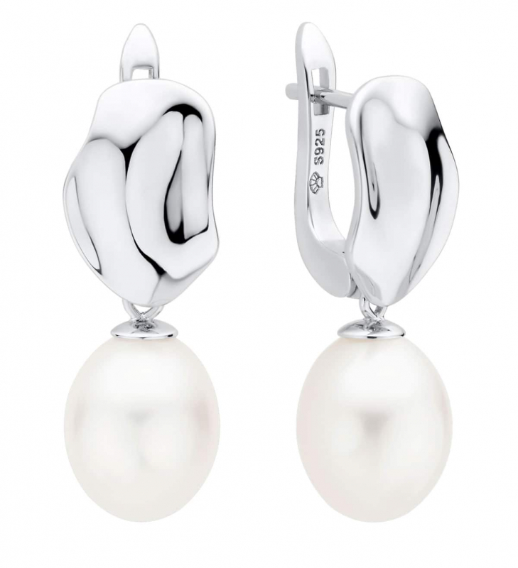 Gaura Pearls Perlenohrringe - weiß, reis, 9.5 mm, 925 Silber