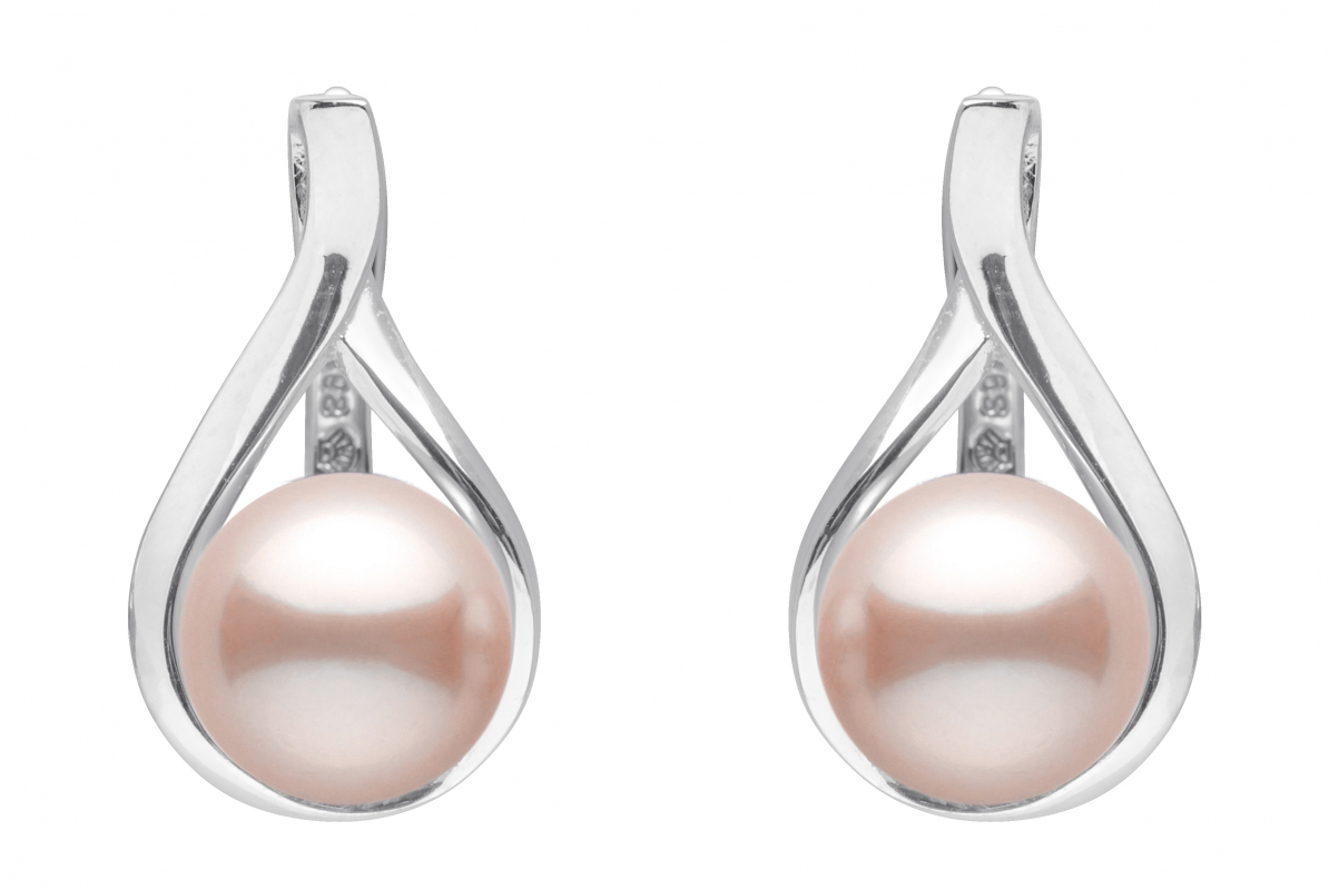 Casual Perlenohrring rosa rund 8.5-9 mm, Englischer Verschluss, 925er Silber, Gaura Pearls, Estland