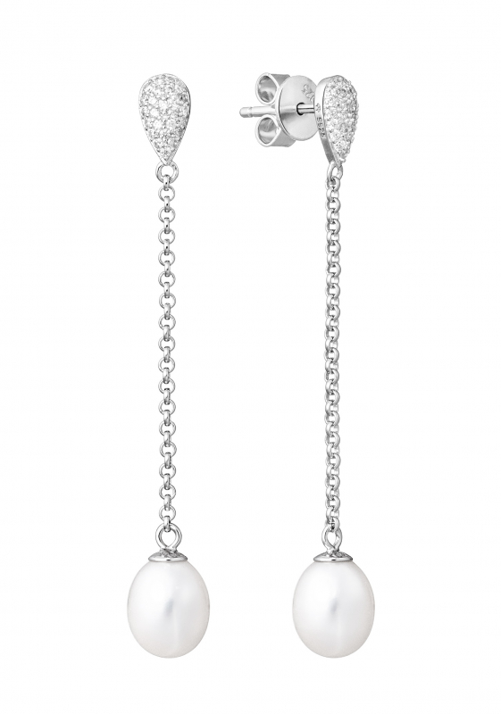 Gaura Pearls Perlenohrstecker - weiß, tropfen, hängend, 925 Silber