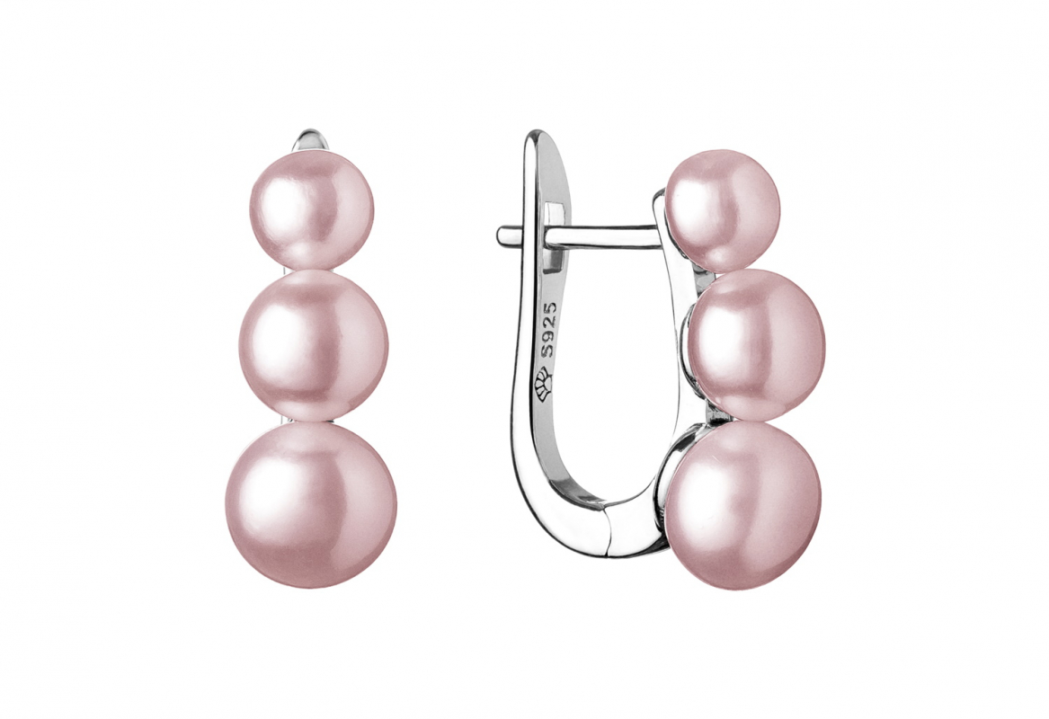 Gaura Pearls Perlenohrringe - lavendel, 3 Perlen, 925 Silber