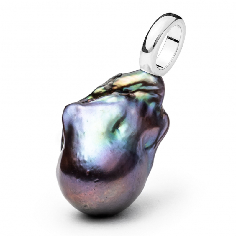 Gaura Pearls Perlenanhänger - schwarz, Kasumi like, 13-14 mm, 925er Silber