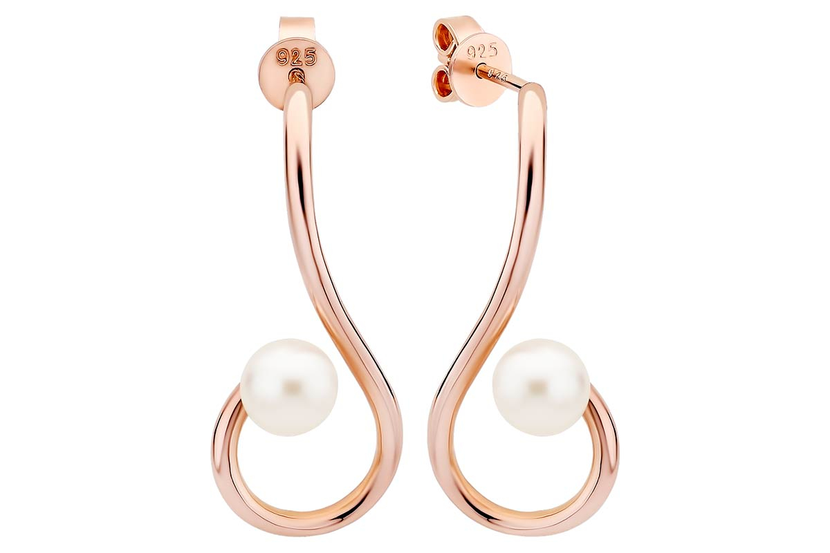 Gaura Pearls Perlenohrstecker - weiß, rund, 585 Roségold plattiert