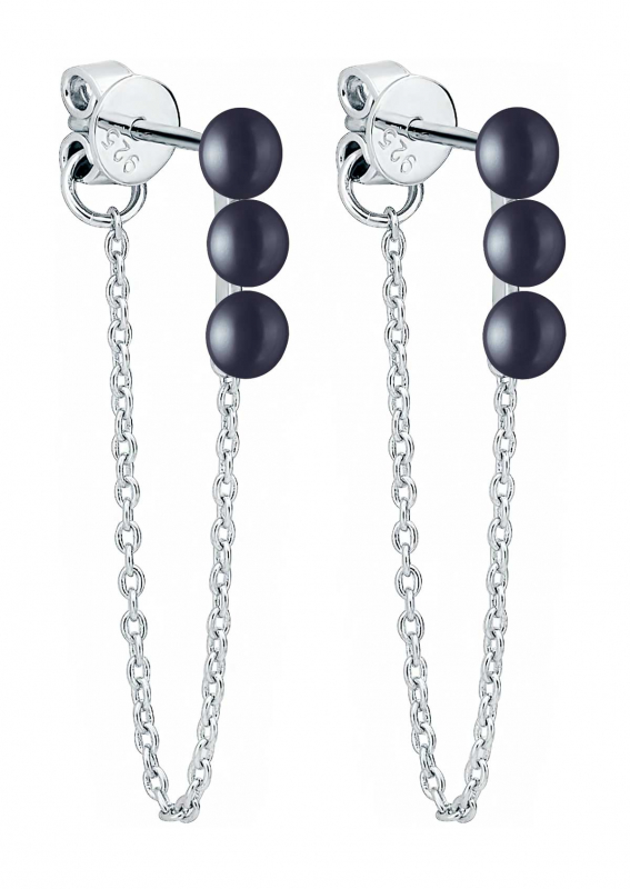 Gaura Pearls Perlenohrstecker - schwarz, 3 Perlen, Kette, 925 Silber