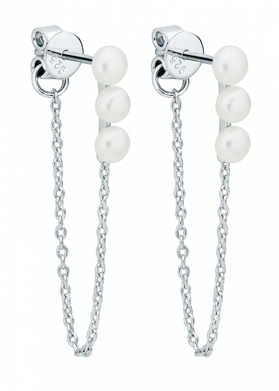 Gaura Pearls Perlenohrstecker - weiß, 3 Perlen, Kette, 925 Silber