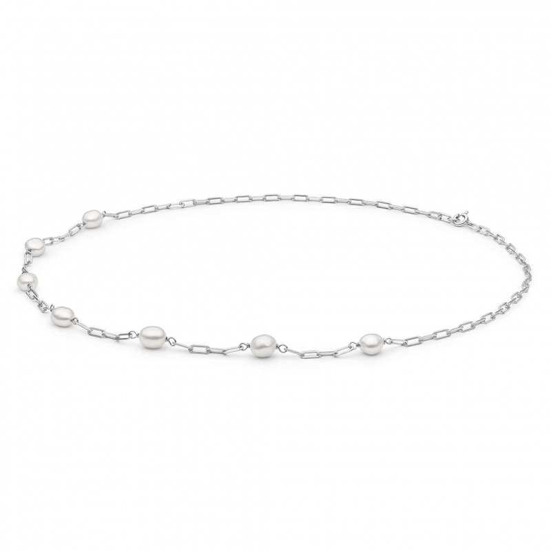 Gaura Pearls Silberkette - weiß, barock, 43 cm, 925 Silber