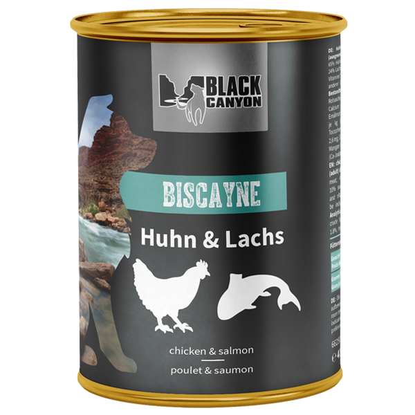 Black Canyon Nassfutter für ausgewachsene Hunde - Sparpaket: 12 x 410g, Biscayne – Lachs & Huhn