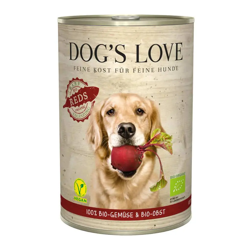 Dog' s Love BIO Hunde Nassfutter REDS mit Gemüse & Obst - Sparpaket: 6 x 400g
