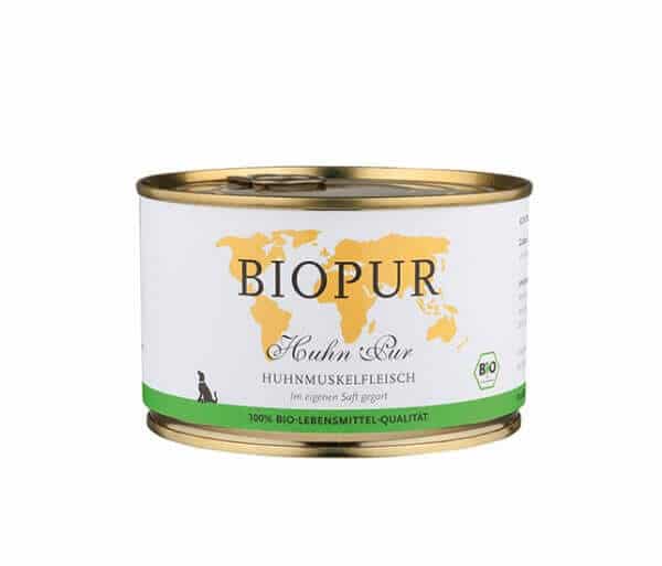 BIOPUR Nassfutter für Hunde Bio Huhnmuskelfleisch - 380g