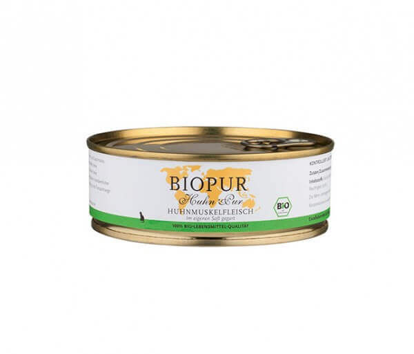 BIOPUR Nassfutter für Katzen Bio Huhnmuskelfleisch 200g