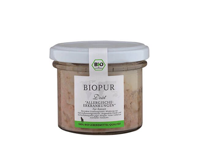 Biopur Katzen Nassfutter Allergie-Diätfutter im Glas - Sparpaket: 12 x 100g