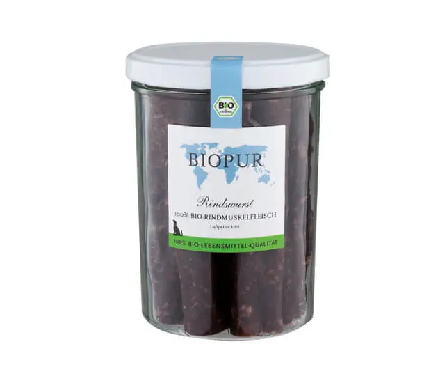 Biopurn Snack für Hund Bio Rind-Leckerli am Stück im Glas 180g