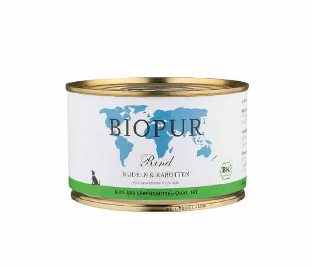 Biopur Nassfutter für Hunde Bio Rind Nudeln und Karotten 400g - Sparpaket: 12 x 400g