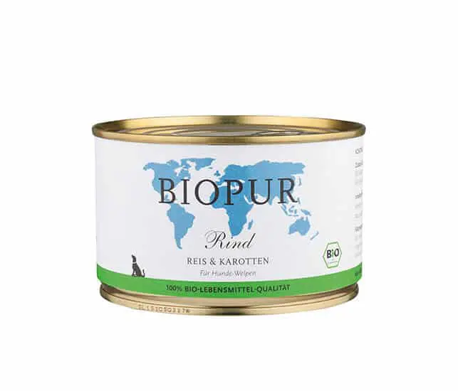 Biopur Nassfutter für Hunde Welpe Rind Reis und Karotten 400g