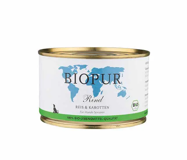 BIOPUR Nassfutter für Senioren Hunde Bio Rind, Reis und Karotten