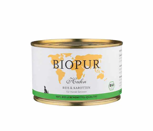 BIOPUR Nassfutter für Hund Bio Huhn, Reis & Karotten-Senioren 400g